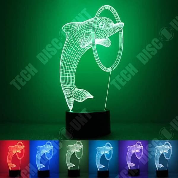 TD® Optisk bordslampa dekorativ touch 7 färger optisk illusion delfinmodell - låg förbrukning USB-kabel eller nätkontakt