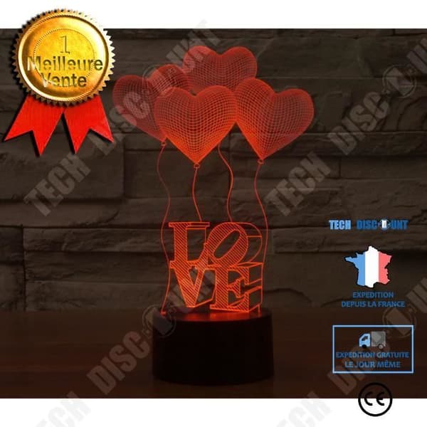 TD® 4 Hjärtformad bordslampa LOVE - 3D-ljus Energisparlampa - Färgskiftande Flerfärgad