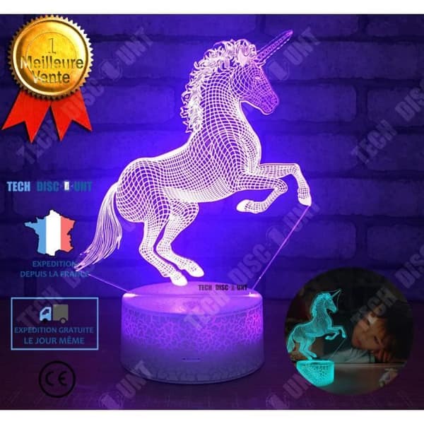 TD® Unicorn Nightlight 3D LED-färgglad inredning i sovrummet, sängbord-blått ljus