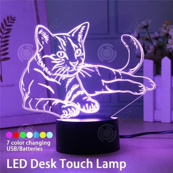 INN® kattlampa barns nattlampa sänglampa bordslampa flera färger LED sovrum akryl kontor 3D djur strömbrytare