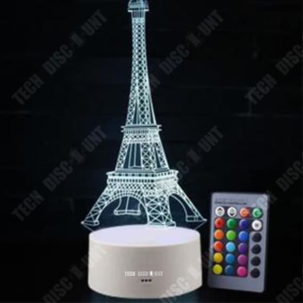TD® Optisk bordslampa dekorativ taktil 7-färgs optisk illusion - Eiffeltornsmodell - USB-kabel med låg förbrukning 3 AA-batterier