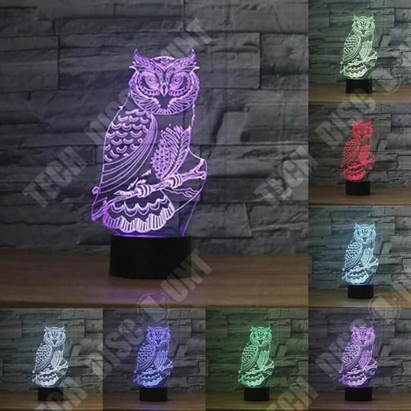 TD® Optisk bordslampa dekorativ touch 7 färger optisk illusion - ugglemodell - lågförbrukning USB-kabel eller 3 AAA-batterier