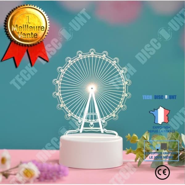 TD® Nattljus-3D Nattljus Touch Control 3D Färgstarkt ljus med fjärrkontroll Dekorationsbord 3D-effekt Lampa-pariserhjul