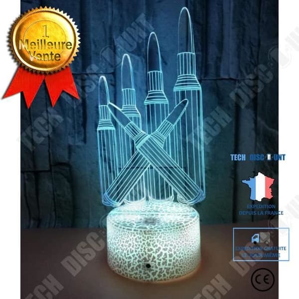 TD® Optisk bordslampa dekorativ taktil 7 färger optisk illusion - ammunitionsmodell - låg förbrukning USB-kabel 3 AAA-batterier