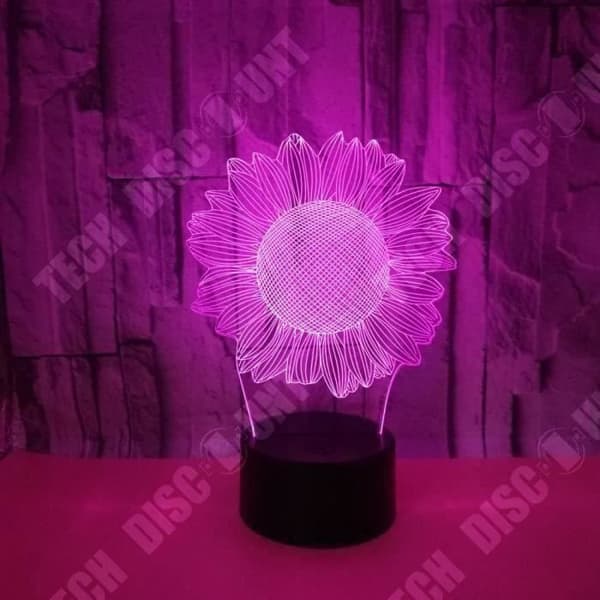 TD® Optisk bordslampa dekorativ touch 7 färger optisk illusion - solrosmodell - lågförbrukning USB-kabel 3 AAA-batterier