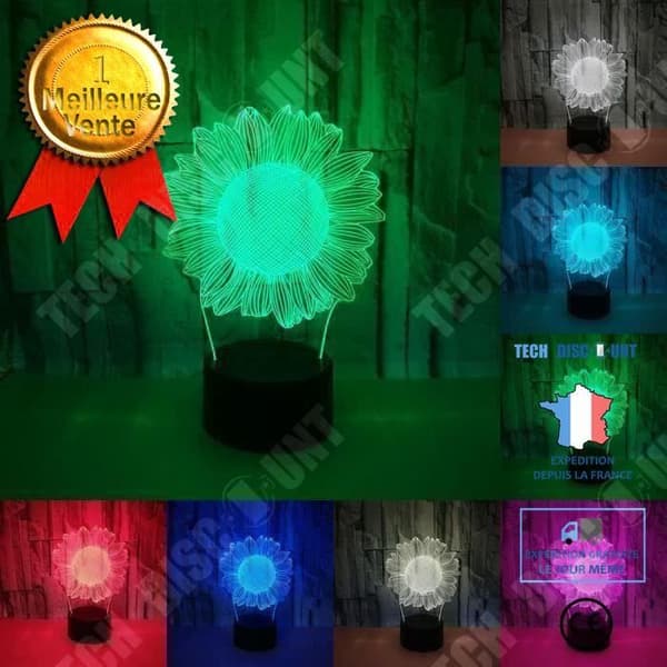 TD® Optisk bordslampa dekorativ touch 7 färger optisk illusion - solrosmodell - lågförbrukning USB-kabel 3 AAA-batterier