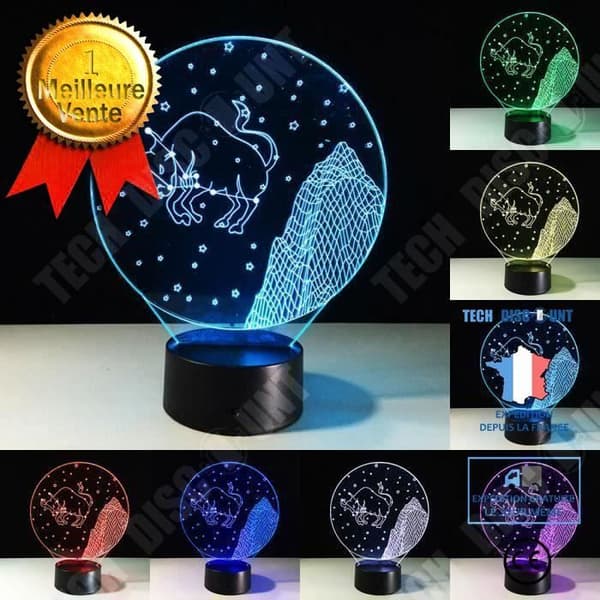TD® Optisk bordslampa dekorativ touch 7 färger optisk illusion - bull modell - låg förbrukning USB-kabel eller 3 AA-batterier