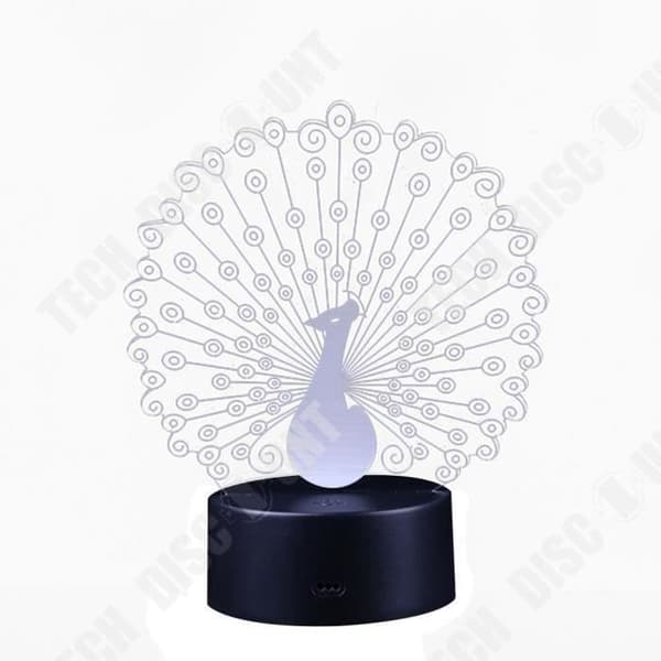 TD® 3D-lampa LED-ljus Påfågelform Illusion 7 färgbyte Touch Switch LED Nattljus Akryldekoration Sängbord