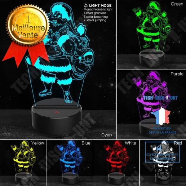TD® 3D LED-tomtelampa/ Gammal skrivbordslampa/ 7 skiftande färger / Jultomtens julklappar / Dekoration