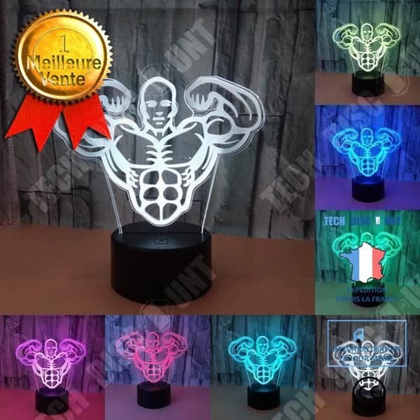 TD® LED-lampa Bodybuilding Muscle Man 3D-illusion Nattljus Akryl Missfärgning 7 färger Atmosfär Lampbelysning