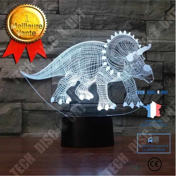 TD® 3D Optisk LED Nattljus 3D LED Nattljus Dinosaur Triceratops Kommer med 7 ljusa färger för heminredning