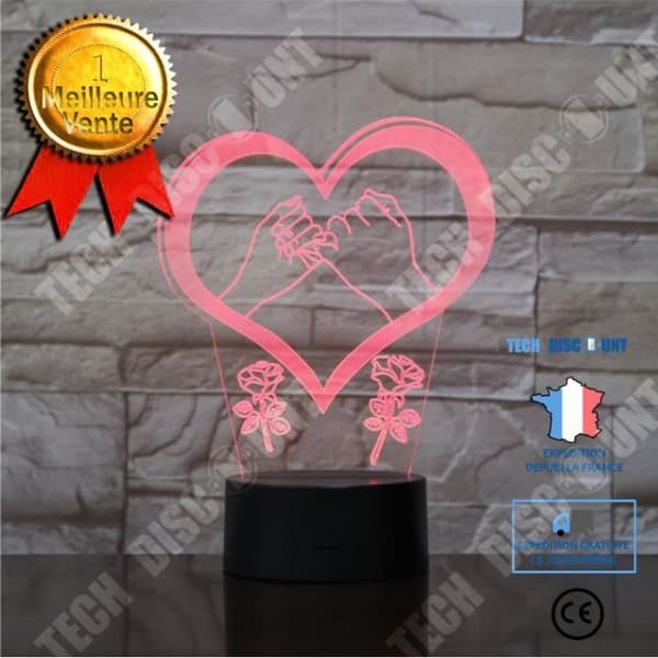 TD® Dekorativt USB-hjärta 7 färger Fjärrkontroll Optisk illusion Nattljus 3D-visualisering Bordsbordslampor 3D-glöd LE ND91272