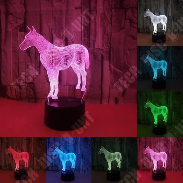 TD® Optisk bordslampa dekorativ taktil 7 färger optisk illusion - hästmodell - låg förbrukning USB-kabel eller 3 batterier