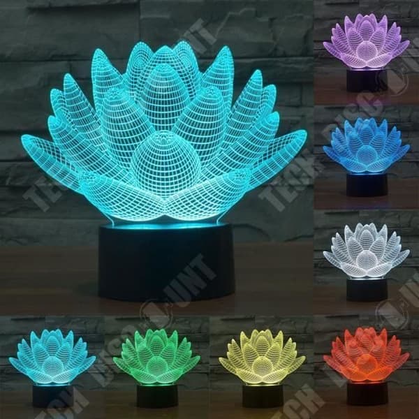 TD® Optisk bordslampa dekorativ touch 7 färger optisk illusion - lotusblomma modell - låg förbrukning USB-kabel 3 AA-batterier