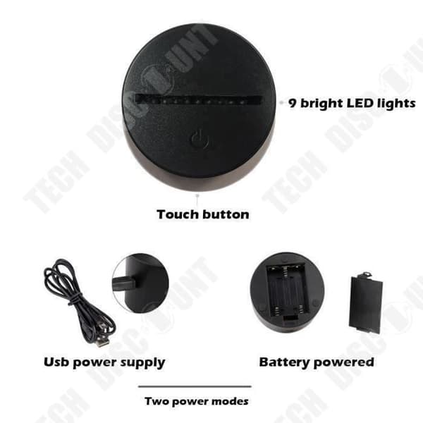 TD® Optisk bordslampa dekorativa taktila färger optisk illusion - segermodell - USB-kabel med låg förbrukning eller 3 AAA-batterier
