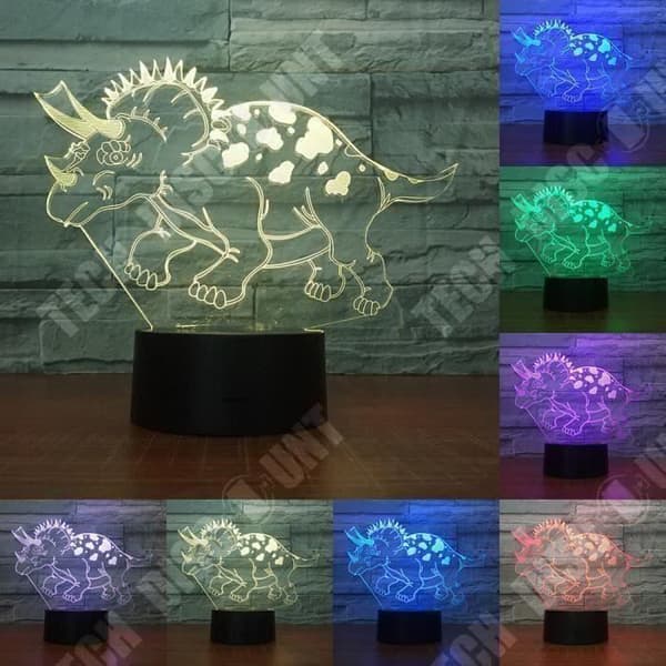 TD® Optisk bordslampa dekorativa taktila färger optisk illusion - triceratops-modell - USB-kabel med låg förbrukning 3 AAA-batterier