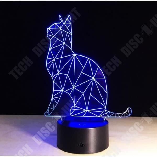 TD® Optisk bordslampa dekorativ touch 7 färger optisk illusion - kattmodell - USB-kabel med låg förbrukning eller 3 AAA-batterier