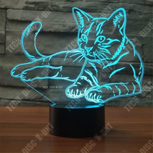 TD® Cat Kitty 3D-effektlampa, 3D nattljus, pekfjärrkontroll Laddning, Dekorativ present Sju färg nattljus Sovrumsmjuk