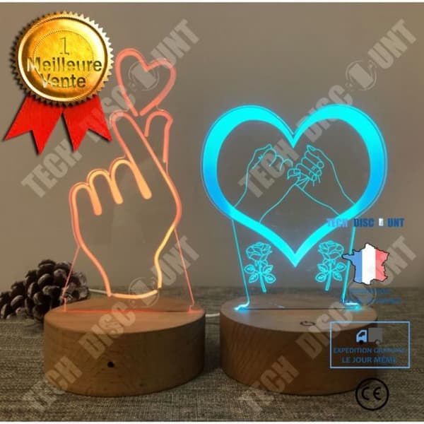 Bordslampa - TD® - 3D Heart - 7 Färger - Fjärrkontroll - LED-belysning