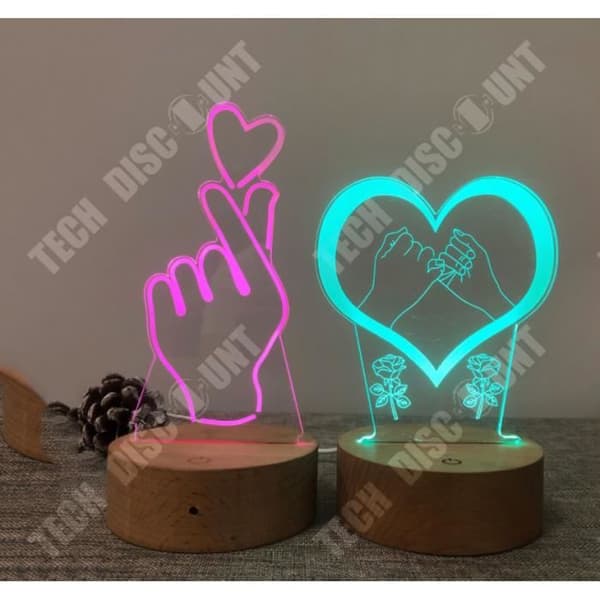 Bordslampa - TD® - 3D Heart - 7 Färger - Fjärrkontroll - LED-belysning