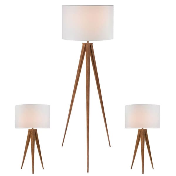 Lattialamppu Home ESPRIT Ruskea Puu Metalli Alumiini 40 x 40 x 153 cm (3 Kappaletta)