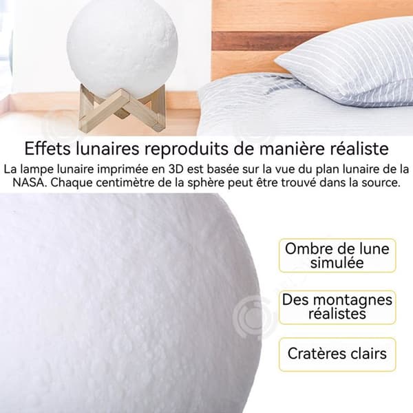 INN Lampa måne 3D 15cm med trähållare 3 färger touchkontroll månlampa LED nattlampa sänglampa rumsdekoration