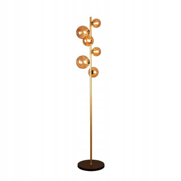 Gulvlampe Stående 5 Glaskugler Guld