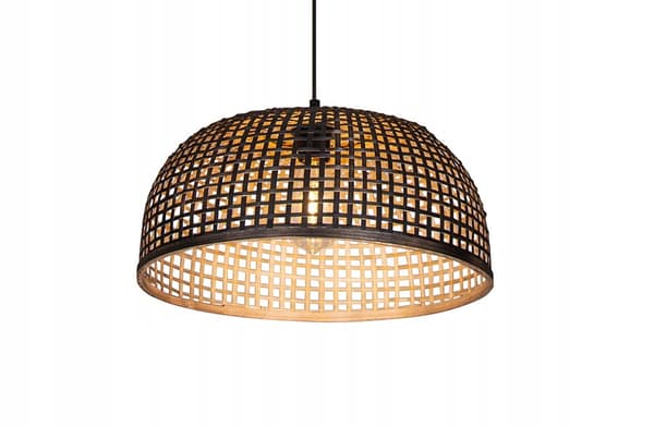 Loftslampe Hængende Bambus BOHO Rattan Træ Loft Sort Stor