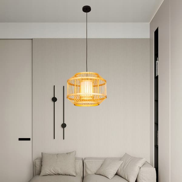 Loftslampe Hængende Bambus BOHO Rattan Træ Loft