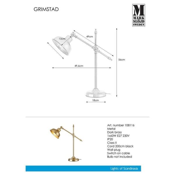 Lampe - Markslöjd - Grimstad - Guldmetall - Vintage - 1 glödlampa E27 60W