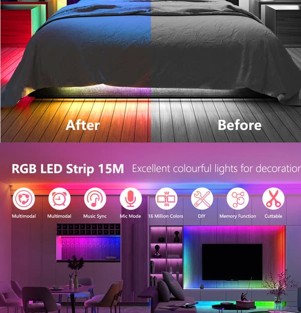 INF Smart LED Strip Lights 15M med WiFi Controller & APP