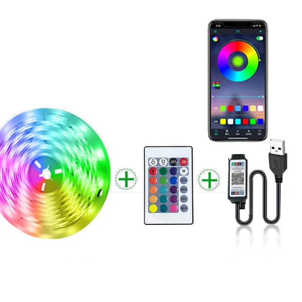 INF 5M RGB USB LED-stripelys med Bluetooth APP-kontroll