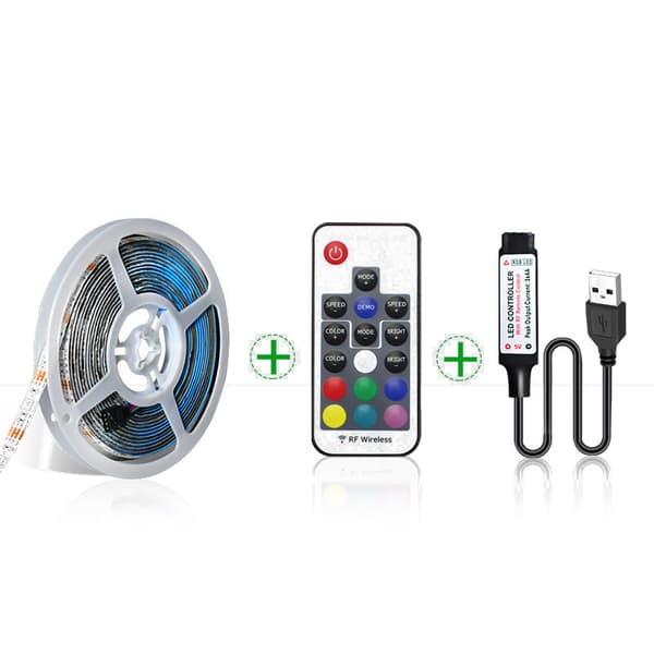 INF 5M RGB LED Strip Light Kit med trådlös fjärrkontroll