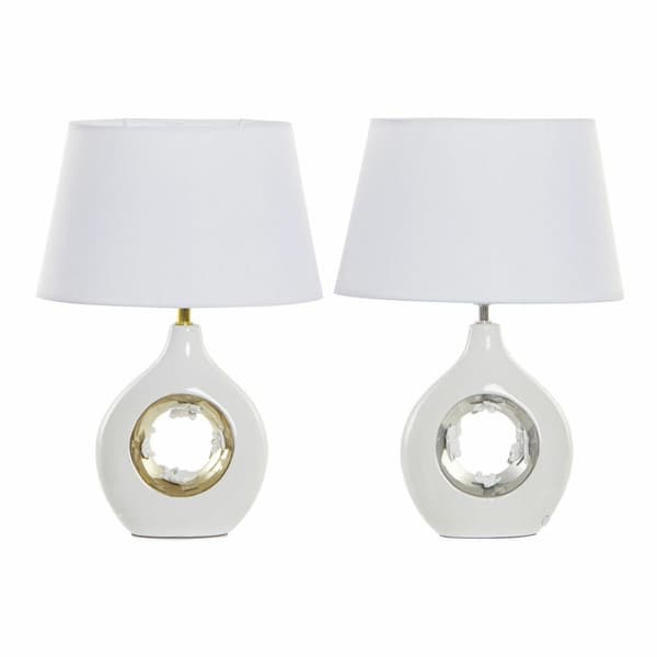 Bordslampa DKD Home Decor Vit Silver Polyester Porslin 220 V Gyllene 50 W (2 pcs) (31 x 21 x 45 cm)