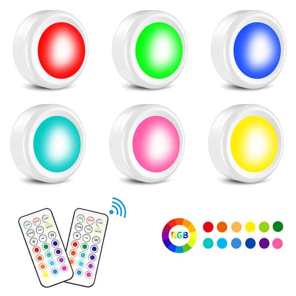 LED-puckljus trådlöst underskåpsbelysningssats Köksbänkljus (6 LED-ljus+2 fjärrkontroll)