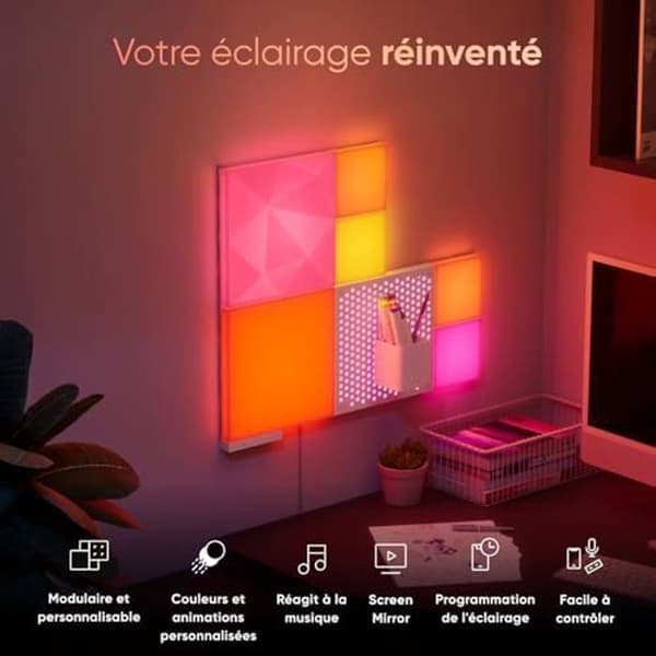 LED-panel - NANOLEAF - Utvidningskit 4 Mini Fyrkanter - RGBW - Musikreagerande - Modern design