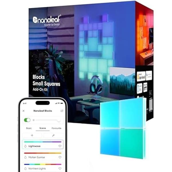 LED-panel - NANOLEAF - Utvidningskit 4 Mini Fyrkanter - RGBW - Musikreagerande - Modern design