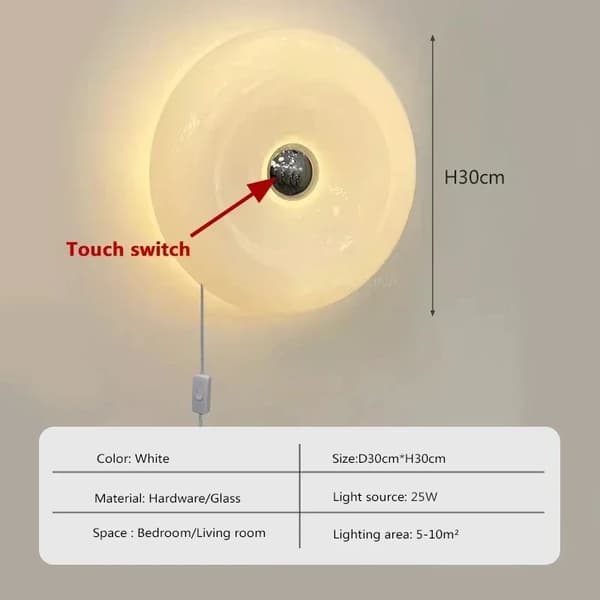 Donut Glas Væglampe, Berøringskontakt, 25W LED,Hvid, Tricolor lys, UBS stik