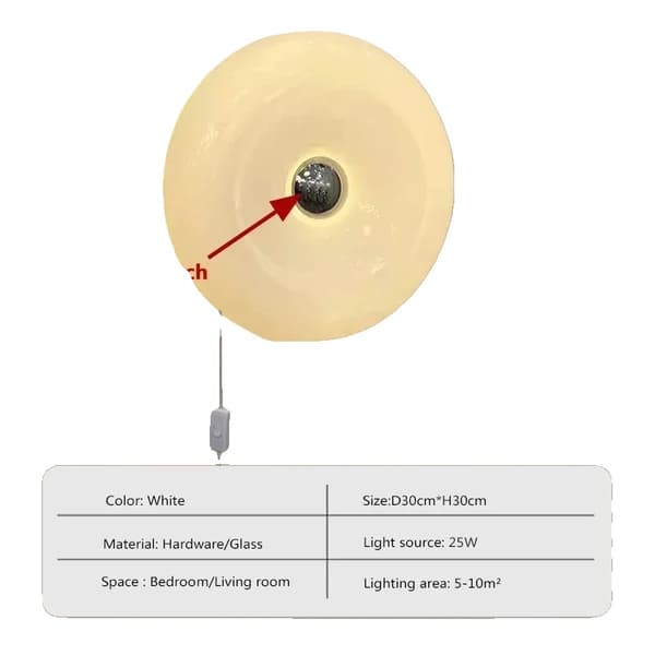 Donut Glas Væglampe, Berøringskontakt, 25W LED,Hvid, Tricolor lys, UBS stik