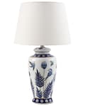 Miniatyrbilde 1 av 10: Bordlampe Hvit og Blå Porselensfot Lin Trommeskjerm med en Blomstret Patten Belysning Stilig