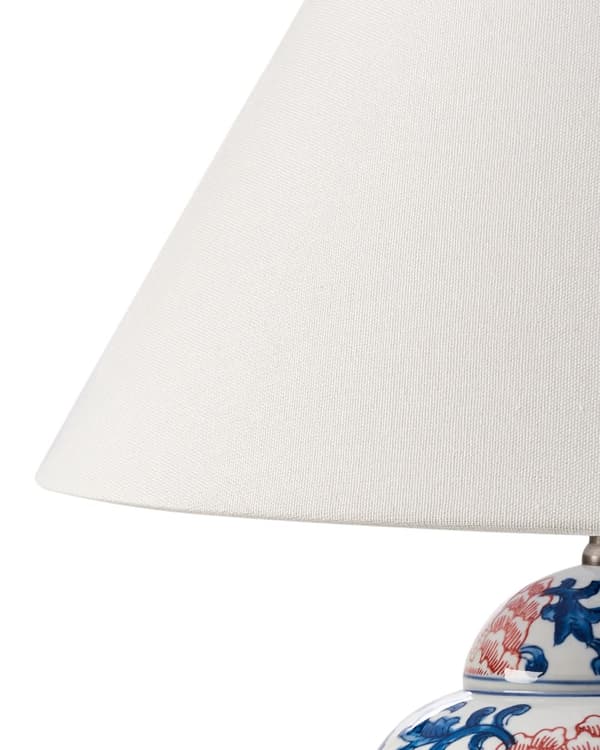 Bordlampe Hvit og Blå Porselensfot Linklokke med Blomstret Patten Belysning Stilfull