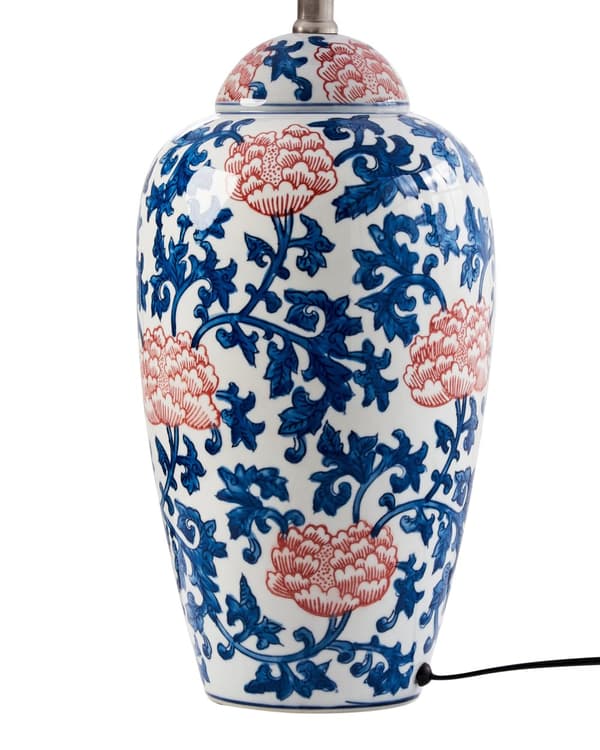 Bordlampe Hvit og Blå Porselensfot Linklokke med Blomstret Patten Belysning Stilfull