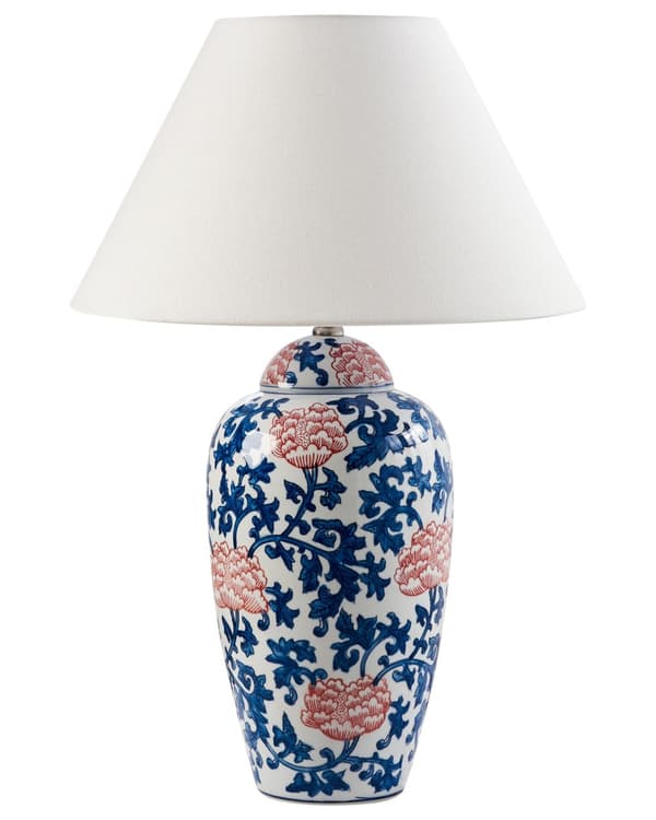 Bordlampe Hvit og Blå Porselensfot Linklokke med Blomstret Patten Belysning Stilfull
