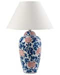 Miniatyrbilde 1 av 10: Bordlampe Hvit og Blå Porselensfot Linklokke med Blomstret Patten Belysning Stilfull