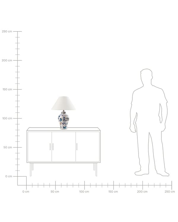 Bordlampe Hvit Porselensfot Linklokke med Blomstret Patten Belysning Stilfull