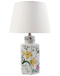 Miniatyrbilde 1 av 10: Bordlampe Hvit Porselensfot Lin Trommeskjerm med Blomstret Patten Belysning Stilfull