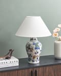 Miniatyrbillede 4 af 10: Bordlampe Hvid porcelænsfod Link Bell med blomstret patte Belysning Stilfuld