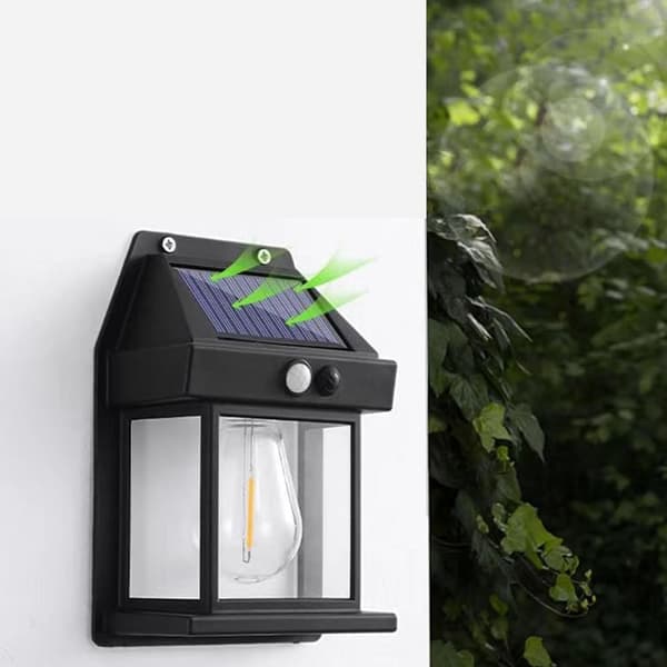SOLSERAD TRÄDGÅRDSLAMPA MED SENSOR, VÄGGLAMPA, VARM LED-FÄRG