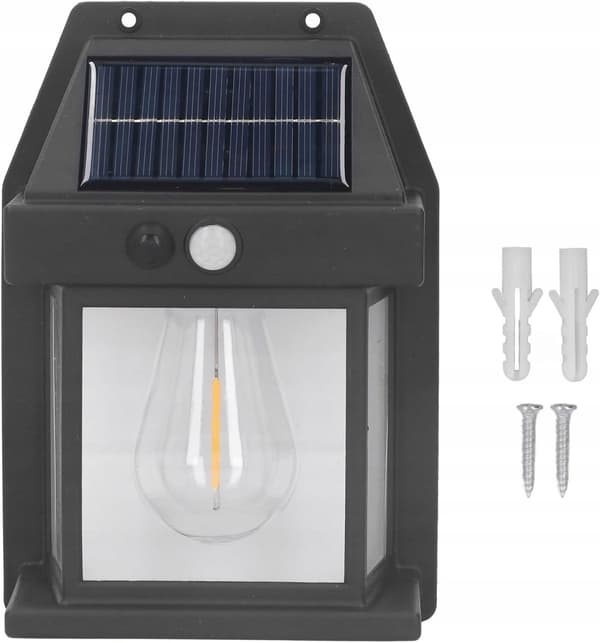 SOLSERAD TRÄDGÅRDSLAMPA MED SENSOR, VÄGGLAMPA, VARM LED-FÄRG