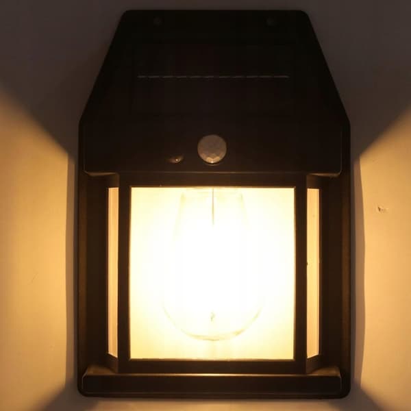 SOLSERAD TRÄDGÅRDSLAMPA MED SENSOR, VÄGGLAMPA, VARM LED-FÄRG